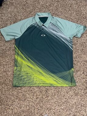 Oakley Men’s Graphic Polo in Teal, Lime & Light Aqua